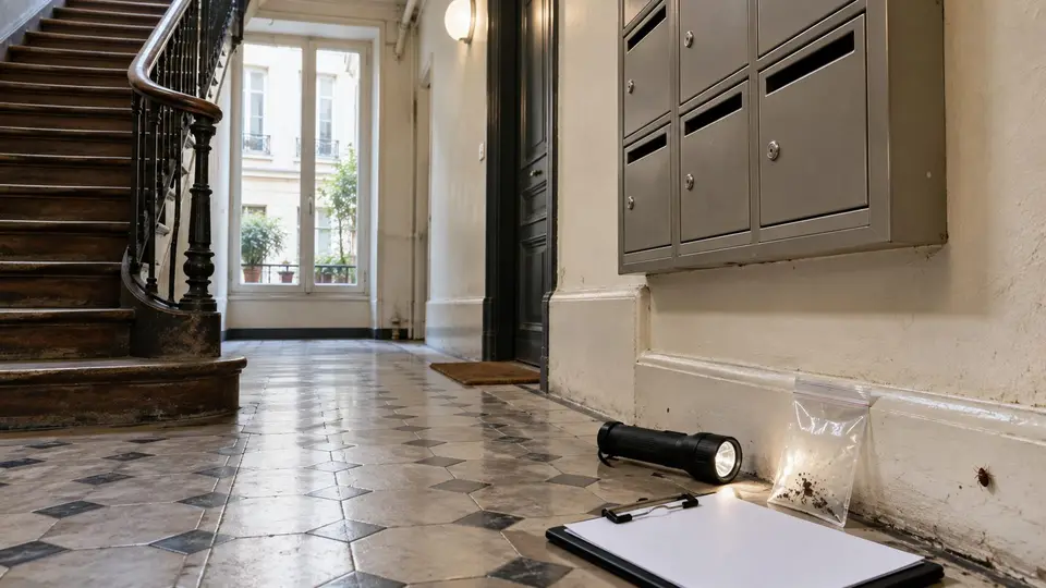 Palier d’immeuble parisien en copropriété, cadre typique d’une infestation de punaises de lit