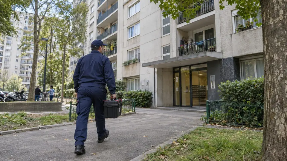 Technicien punaises de lit arrivant dans une résidence collective en Seine-Saint-Denis
